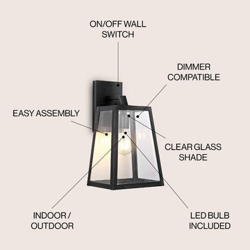 Pasadena 9" Iron/Glass Modern Industrial Angled LED Outdoor Lantern - JONATHAN Y